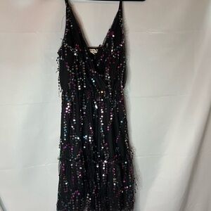 Black Sequin V-Neck Spaghetti Strap Mini Dress